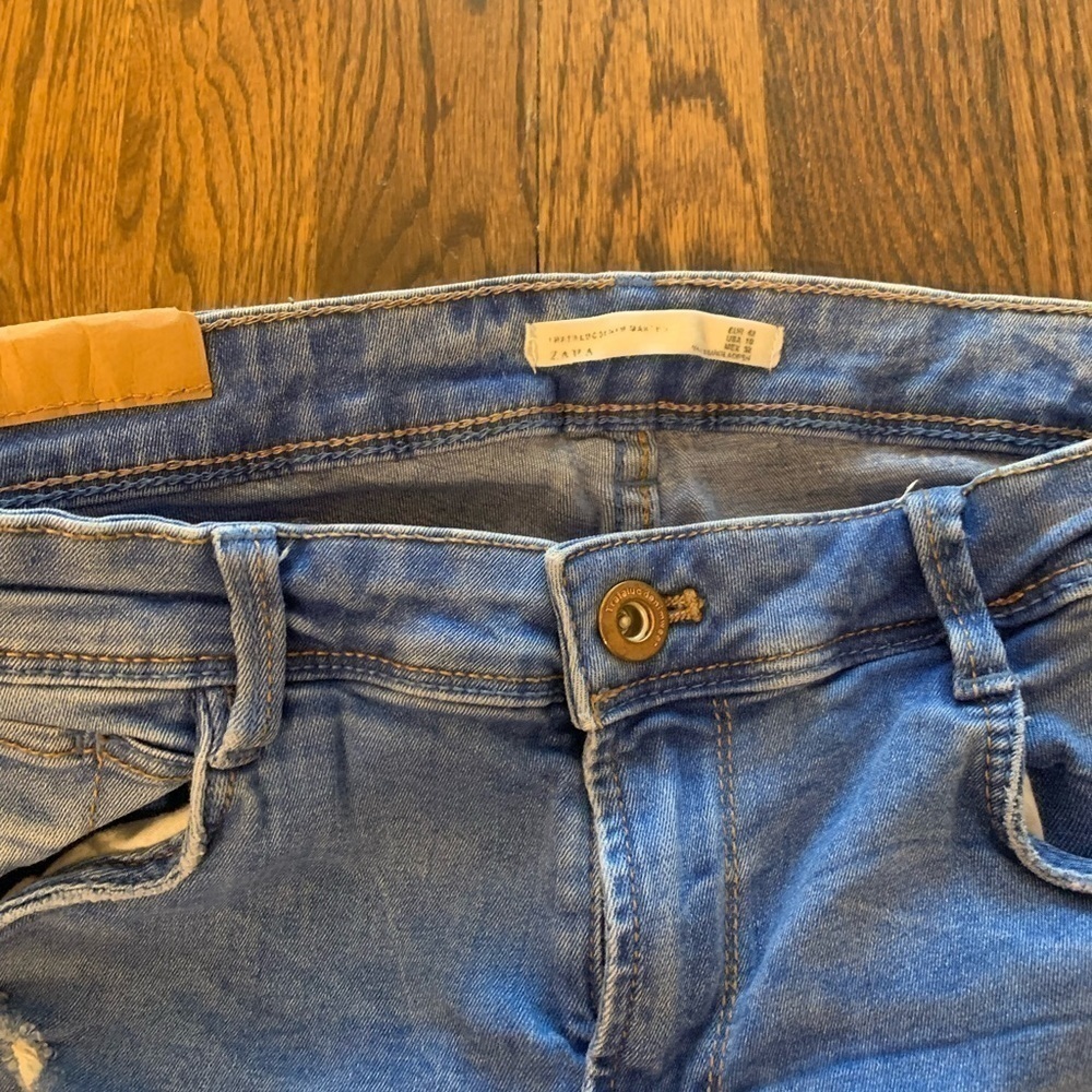 Zara Distressed Skinny Jeans blue ripped denim pants 10 (fits small like 5-7) - Picture 2 of 3